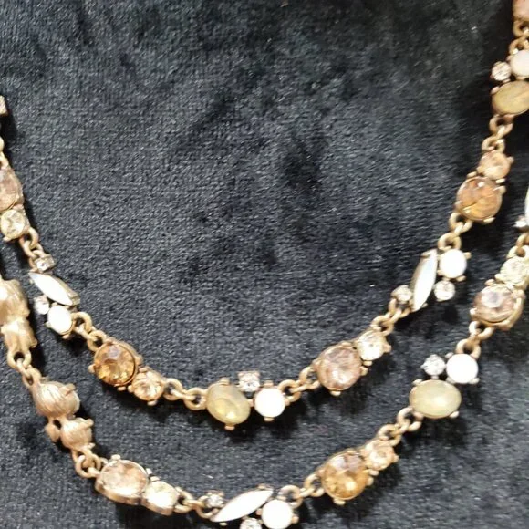 Women's Gold Tone Beaded Double Strand Chain Fashion Jewelry Necklace - Picture 3 of 4